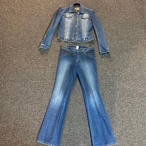 Cache Denim Jacket & Jeans Set Size 6